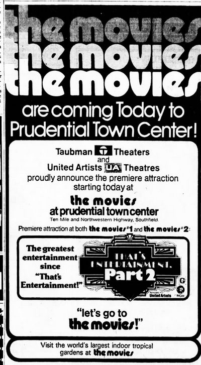 Movies at Prudential Town Center - June 1976 Grand Opening Ad (newer photo)